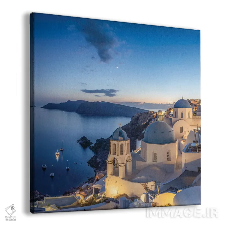 تابلو دکوراتیو Santorini, Greece,کلیسای گنبد آبی در اویا در غروب، سانتورینی، ی… اثر یان بکه - نمای پرسپکتیو محصول