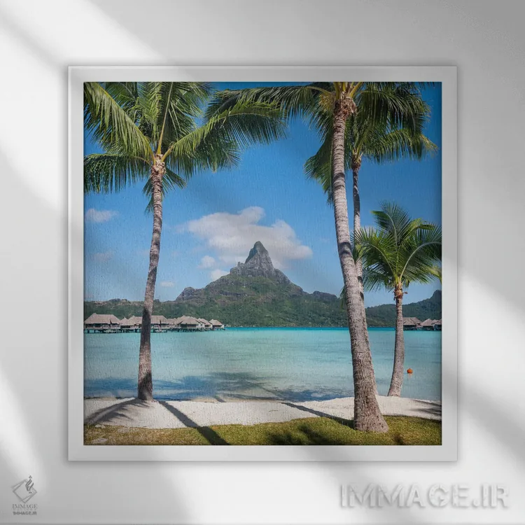 تابلو دکوراتیو French Polynesia,کوه اوتمانو در بورا بورا، پلی نزی فرانسه اثر یان بکه - نمای قابدار سفید