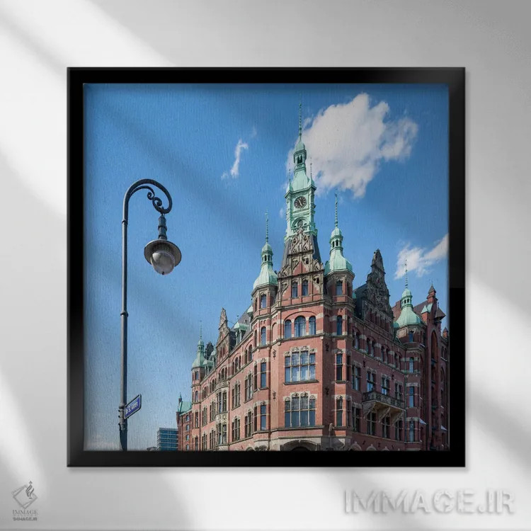 تابلو دکوراتیو Hamburg, Germany,ساختمان شهرداری تاریخی سپایشرشتات در منطقه انب… اثر یان بکه - نمای قابدار مشکی