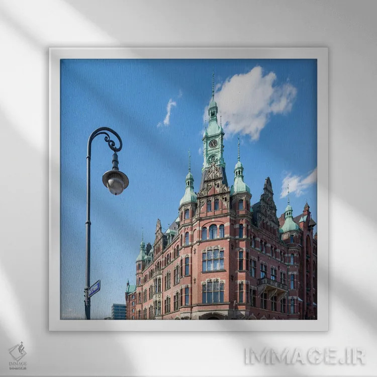 تابلو دکوراتیو Hamburg, Germany,ساختمان شهرداری تاریخی سپایشرشتات در منطقه انب… اثر یان بکه - نمای قابدار سفید