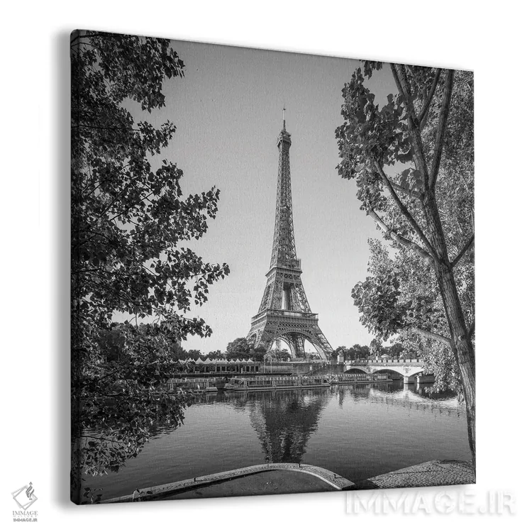 تابلو دکوراتیو Paris, France, Black And White,برج ایفل کنار ساحل رود سن، پاریس… اثر یان بکه - نمای پرسپکتیو محصول