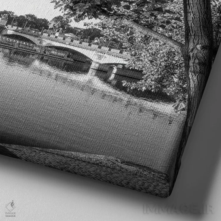 تابلو دکوراتیو Paris, France, Black And White,برج ایفل کنار ساحل رود سن، پاریس… اثر یان بکه - نمای نزدیک بافت بوم