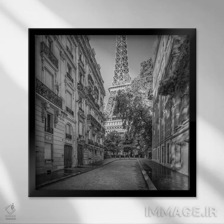 تابلو دکوراتیو France, Black And White,برج ایفل در پاریس، فرانسه، سیاه و سفید اثر یان بکه - نمای قابدار مشکی