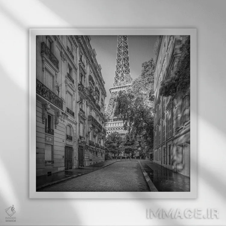 تابلو دکوراتیو France, Black And White,برج ایفل در پاریس، فرانسه، سیاه و سفید اثر یان بکه - نمای قابدار سفید