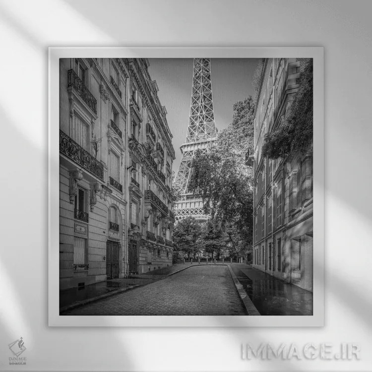 تابلو دکوراتیو France, Black And White,برج ایفل در پاریس، فرانسه، سیاه و سفید اثر یان بکه - نمای قابدار سفید