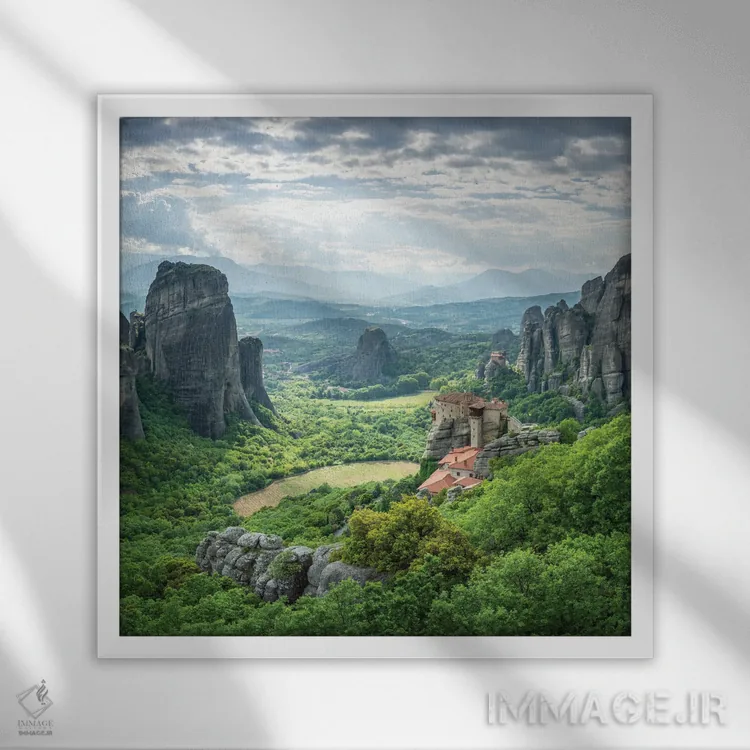 تابلو دکوراتیو Kalabaka, Greece,صومعه متئورا، کالاتاباکا، یونان اثر یان بکه - نمای قابدار سفید