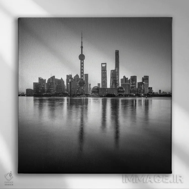 تابلو دکوراتیو Shanghai, China,خط افق پودونگ به صورت سیاه و سفید، شانگهای، چین اثر یان بکه - نمای روبهرو روی دیوار