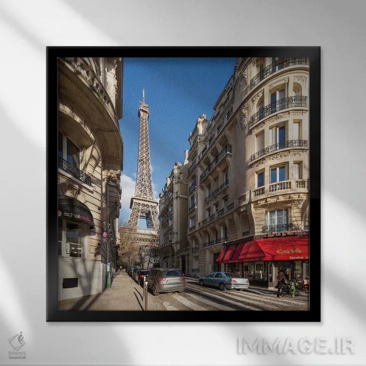 تابلو دکوراتیو Paris, France,خیابان بوئنوس آیرس با چشم انداز برج ایفل، پاریس… اثر یان بکه - نمای قابدار مشکی