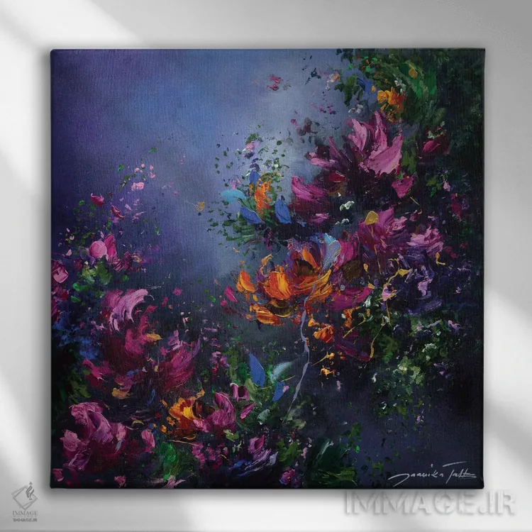 تابلو انتزاعی سونات پاییزی اثر ژانیکا تالتس - نمای روبهرو روی دیوار