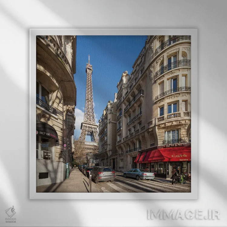 تابلو دکوراتیو Paris, France,خیابان بوئنوس آیرس با چشم انداز برج ایفل، پاریس… اثر یان بکه - نمای قابدار سفید