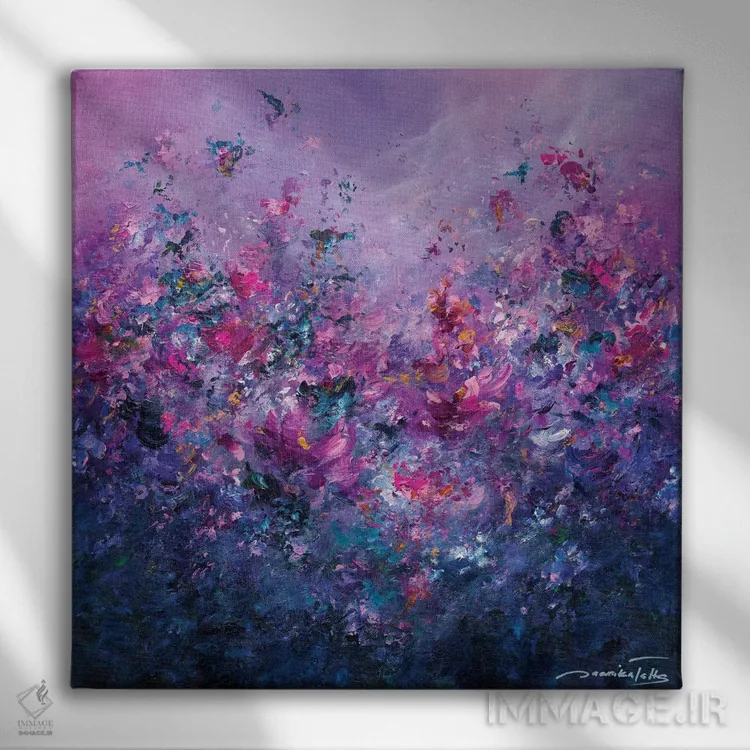 تابلو انتزاعی همیشه تا ابد اثر ژانیکا تالتس - نمای روبهرو روی دیوار