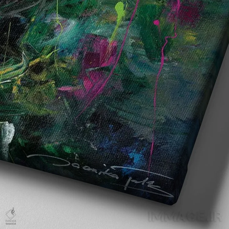 تابلو انتزاعی هزار بوسه ژرف اثر ژانیکا تالتس - نمای نزدیک بافت بوم