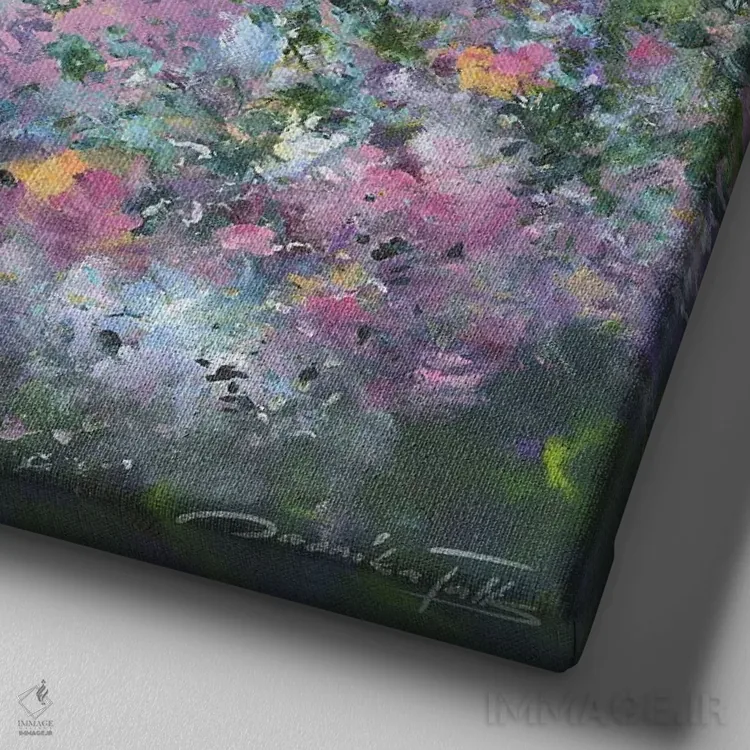 تابلو انتزاعی سرشار از عشق اثر ژانیکا تالتس - نمای نزدیک بافت بوم