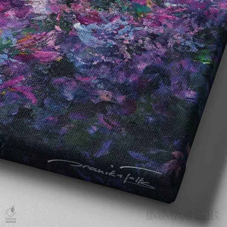 تابلو انتزاعی سمفونی بهار اثر ژانیکا تالتس - نمای نزدیک بافت بوم