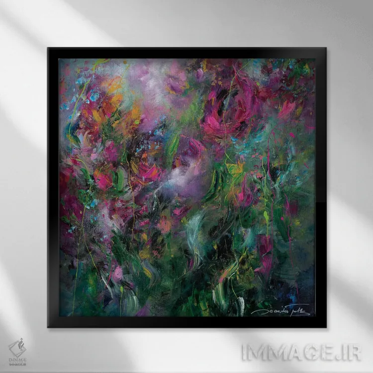 تابلو انتزاعی هزار بوسه ژرف اثر ژانیکا تالتس - نمای قابدار مشکی