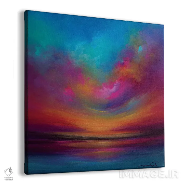 تابلو انتزاعی آسمان بنفش منحنی اثر ژانیکا تالتس - نمای پرسپکتیو محصول