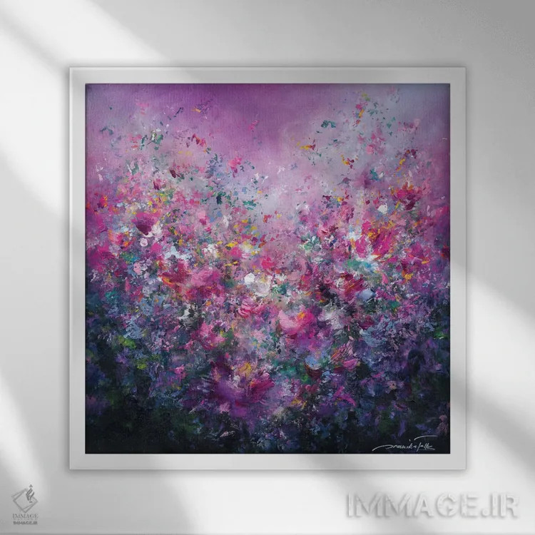 تابلو انتزاعی سمفونی بهار اثر ژانیکا تالتس - نمای قابدار سفید