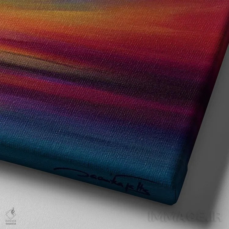 تابلو انتزاعی آسمان بنفش منحنی اثر ژانیکا تالتس - نمای نزدیک بافت بوم