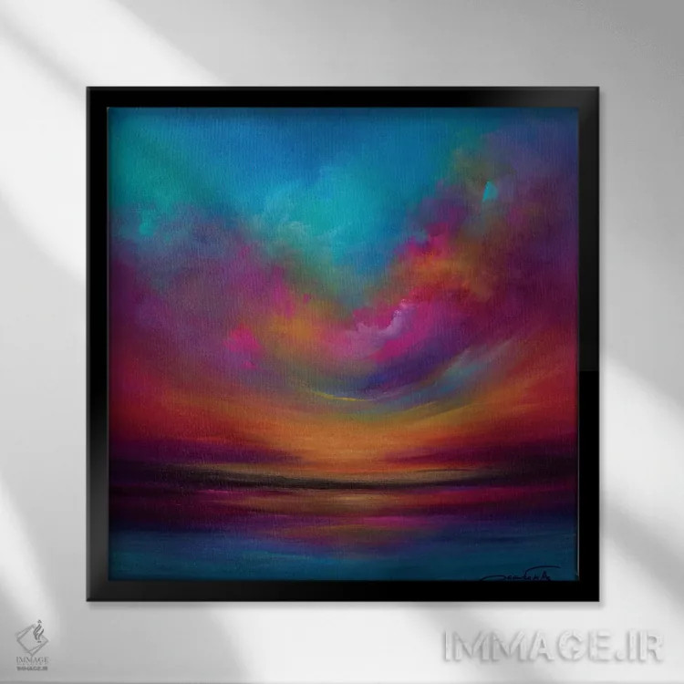 تابلو انتزاعی آسمان بنفش منحنی اثر ژانیکا تالتس - نمای قابدار مشکی