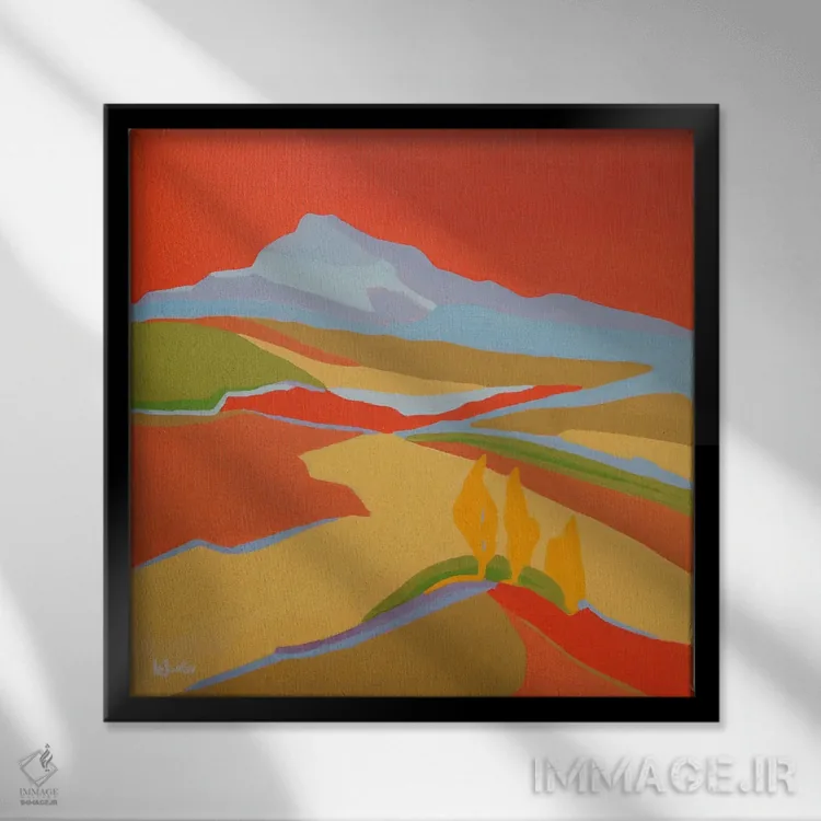 تابلو دکوراتیو درختان سرو زرد اثر ژان-نوئل لو ژونتر - نمای قابدار مشکی