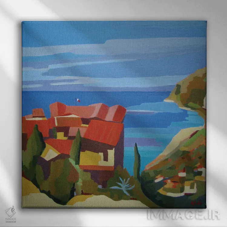 تابلو دکوراتیو A Village On The French Riviera,از، روستایی در سواحل… اثر ژان-نوئل لو ژونتر - نمای روبهرو روی دیوار