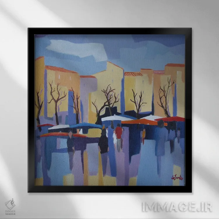 تابلو دکوراتیو بازار روز در فرانسه اثر ژان-نوئل لو ژونتر - نمای قابدار مشکی