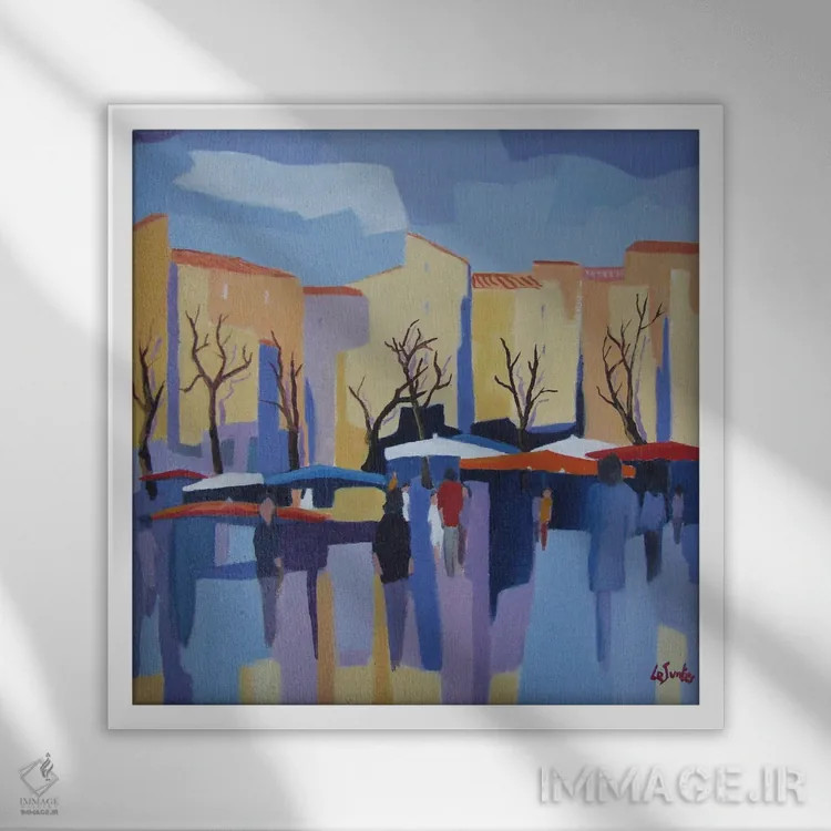 تابلو دکوراتیو بازار روز در فرانسه اثر ژان-نوئل لو ژونتر - نمای قابدار سفید