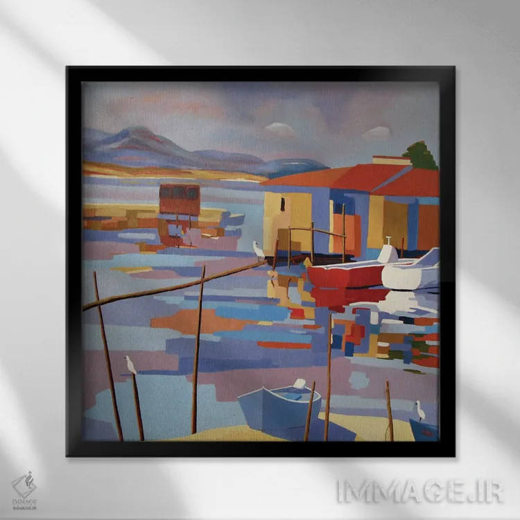 تابلو دکوراتیو A Harbor In The South Of France II,ست، بندری در جنوب… اثر ژان-نوئل لو ژونتر - نمای قابدار مشکی