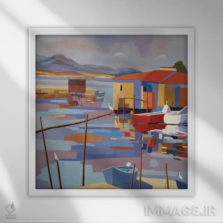 تابلو دکوراتیو A Harbor In The South Of France II,ست، بندری در جنوب… اثر ژان-نوئل لو ژونتر - نمای قابدار سفید