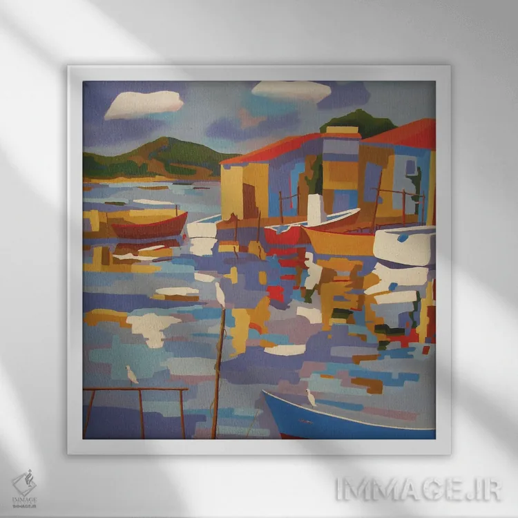 تابلو دکوراتیو A Harbor In The South Of France III,ست، بندری در جنوب… اثر ژان-نوئل لو ژونتر - نمای قابدار سفید