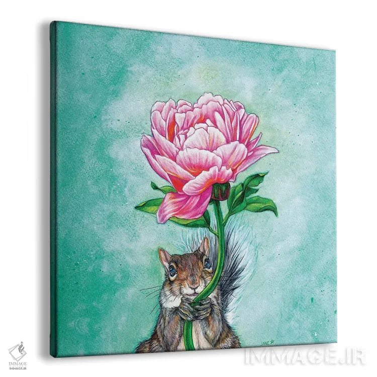 تابلو دکوراتیو سنجاب با گل صدتومانی اثر جین استار ویلز - نمای پرسپکتیو محصول