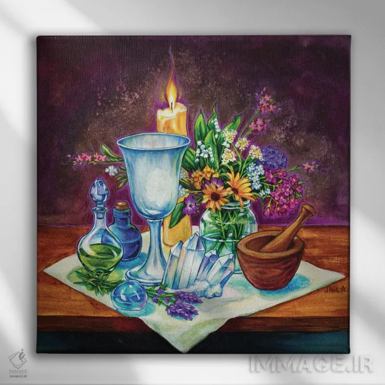 تابلو دکوراتیو طبیعت بی جان جادویی اثر جین استار ویلز - نمای روبهرو روی دیوار