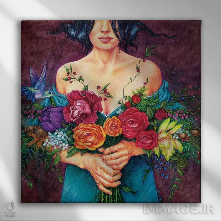 تابلو دکوراتیو بوسنده گل ها اثر جین استار ویلز - نمای روبهرو روی دیوار