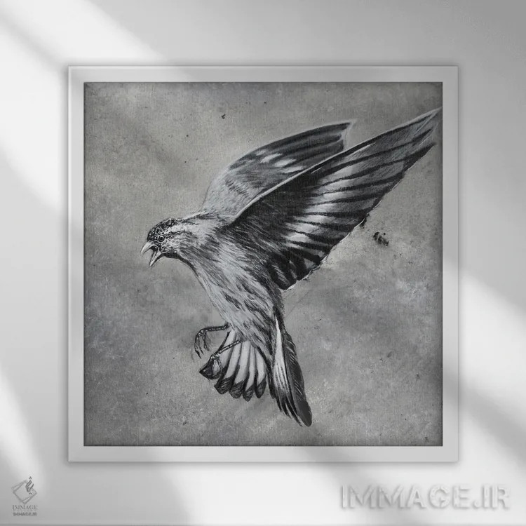 تابلو دکوراتیو حمله پرنده اثر جونیر ناوارو - نمای قابدار سفید