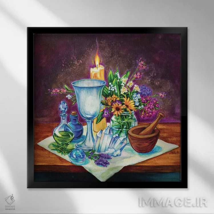 تابلو دکوراتیو طبیعت بی جان جادویی اثر جین استار ویلز - نمای قابدار مشکی