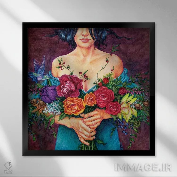 تابلو دکوراتیو بوسنده گل ها اثر جین استار ویلز - نمای قابدار مشکی