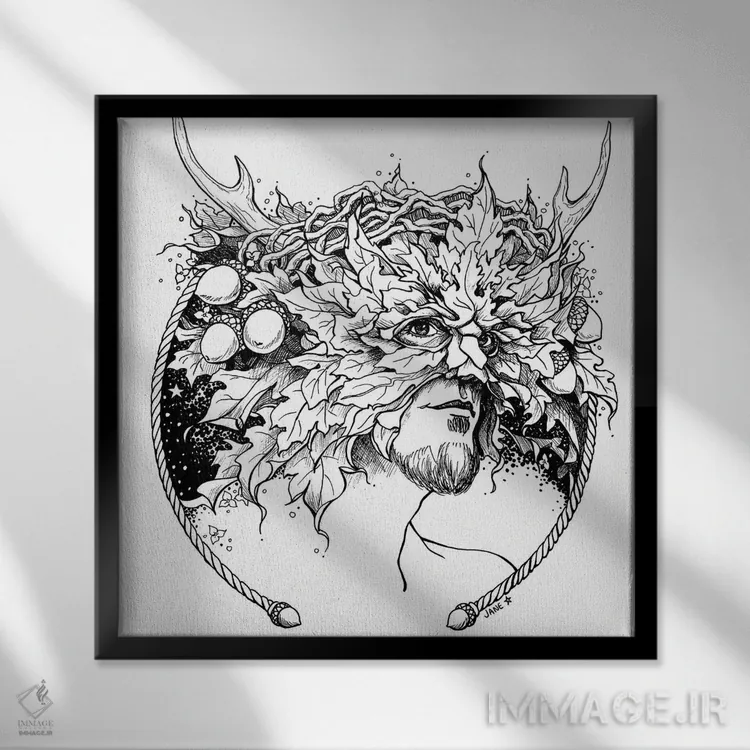 تابلو دکوراتیو مرد سبز اثر جین استار ویلز - نمای قابدار مشکی