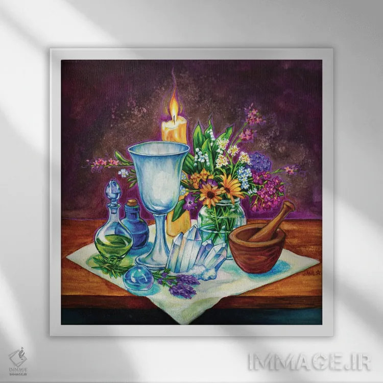 تابلو دکوراتیو طبیعت بی جان جادویی اثر جین استار ویلز - نمای قابدار سفید