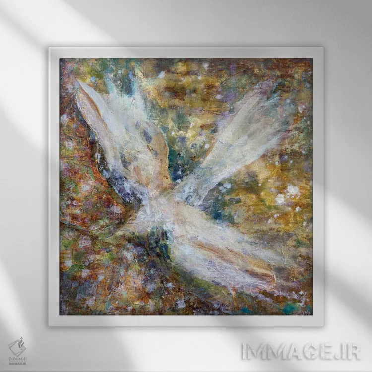 تابلو انتزاعی پرواز اثیری اثر جودی ماس - نمای قابدار سفید