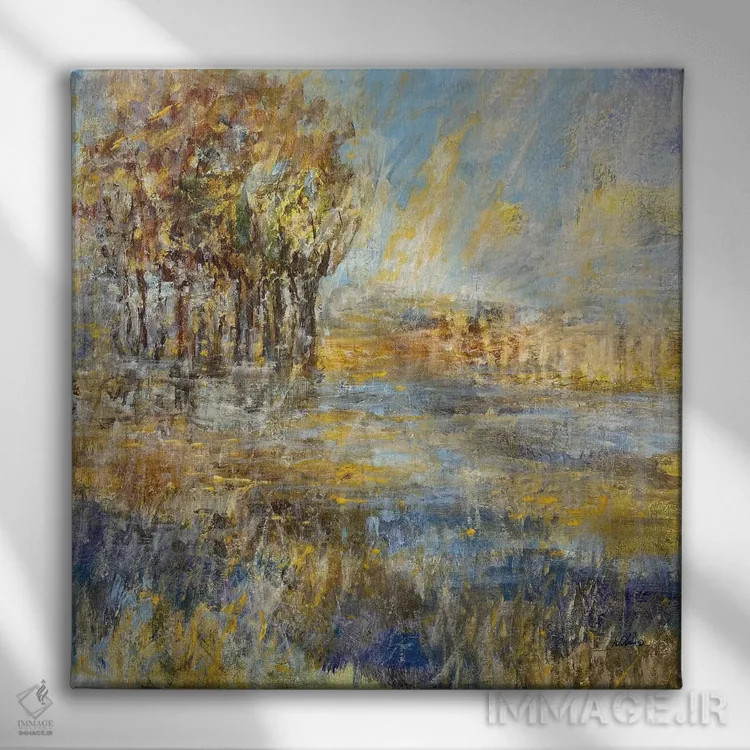 تابلو انتزاعی باتلاق مه آلود اثر جولیان اسپنسر - نمای روبهرو روی دیوار