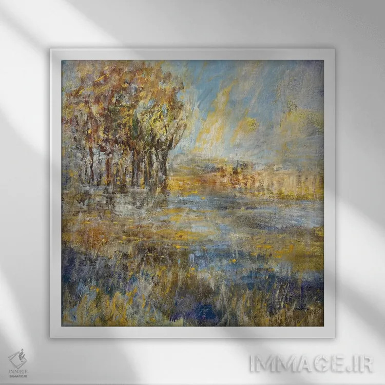 تابلو انتزاعی باتلاق مه آلود اثر جولیان اسپنسر - نمای قابدار سفید