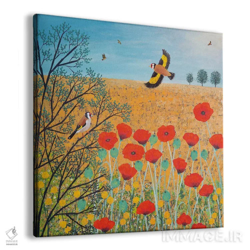 تابلو دکوراتیو قرمز و طلایی اثر جو گراندی - نمای پرسپکتیو محصول