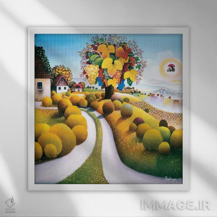 تابلو دکوراتیو پاییز پرشکوه اثر جوسیپ فالیچا - نمای قابدار سفید