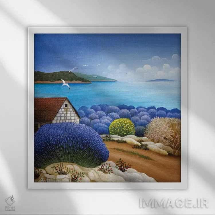 تابلو دکوراتیو مزرعه اسطوخودوس اثر جوسیپ فالیچا - نمای قابدار سفید