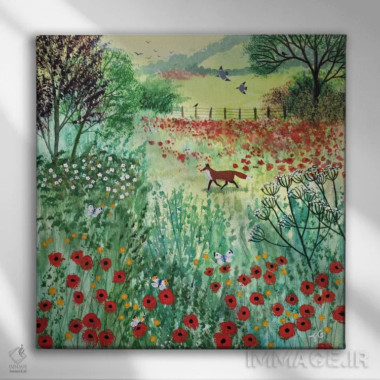 تابلو دکوراتیو سرتاسر دشت شقایق اثر جو گراندی - نمای روبهرو روی دیوار