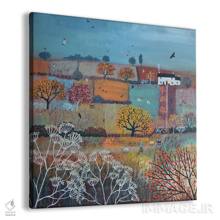 تابلو دکوراتیو مسیر به سوی کلبه پاییزی اثر جو گراندی - نمای پرسپکتیو محصول
