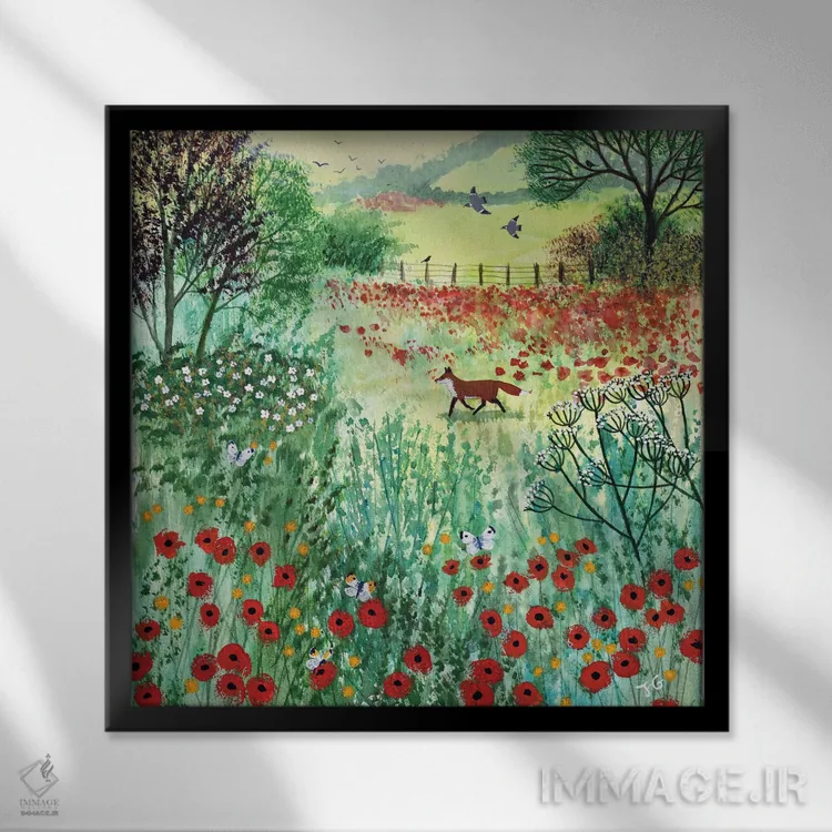 تابلو دکوراتیو سرتاسر دشت شقایق اثر جو گراندی - نمای قابدار مشکی