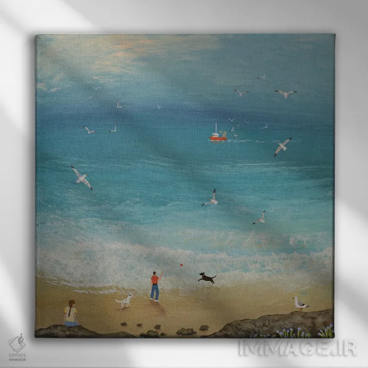 تابلو دکوراتیو کنار آبی اقیانوس اثر جو گراندی - نمای روبهرو روی دیوار