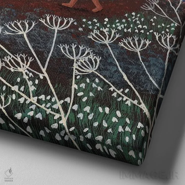 تابلو دکوراتیو قدم زنی تند میان گل برفی ها اثر جو گراندی - نمای نزدیک بافت بوم