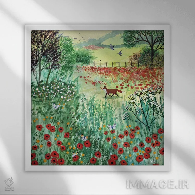 تابلو دکوراتیو سرتاسر دشت شقایق اثر جو گراندی - نمای قابدار سفید